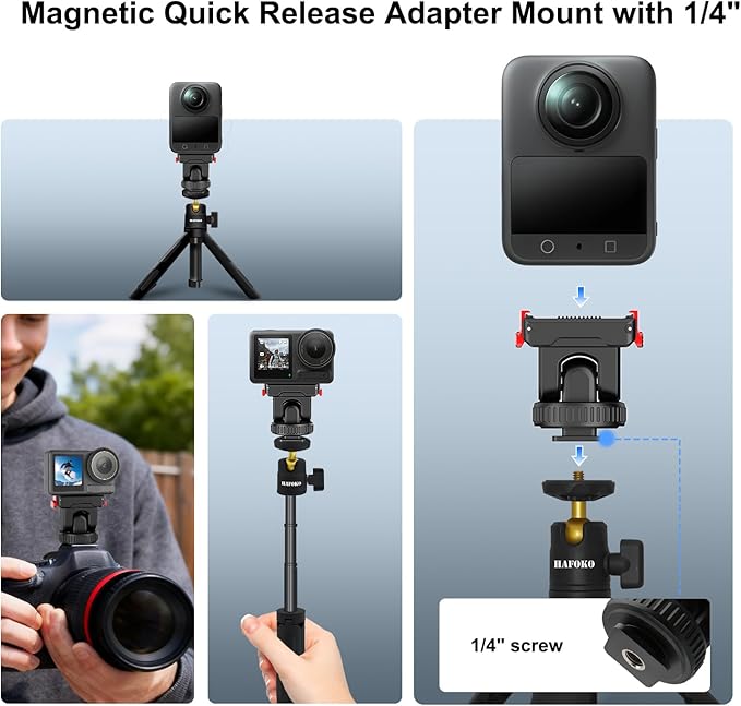 Cold Shoe Adapter Magnetic Quick Mount Compatible for DJI Osmo 360, Tripod Mount with 1/4" Screw Compatible for DJI Action 5 Pro/4/3 Action Camera DSLR Photography Accessories, 150°Tilt Adjustable