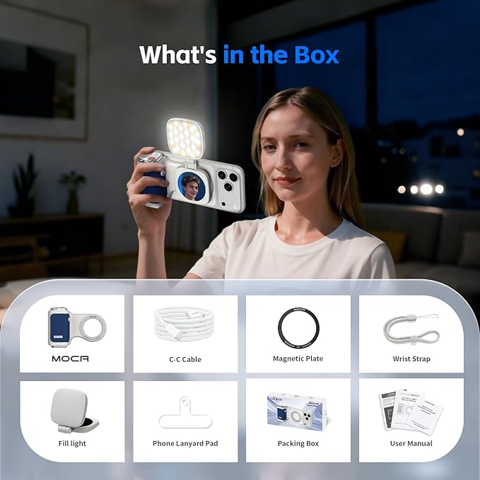 COMITOK MOCA iPhone 17 Pro Camera Grip No Need App for iOS26, Compatible iOS17 and iOS18, Fun Shot Magnetic Grip for Phone Native Camera with Anti-Drop Detachable Remote and Convenient Keychain Hook