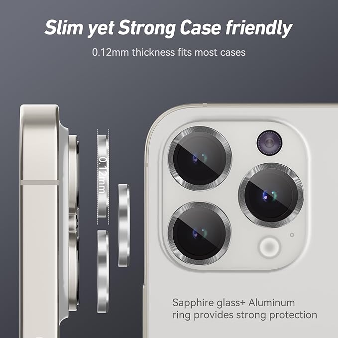 Jeluse Camera Lens Protector for iPhone 17 Pro Max/17 Pro/16 Pro Max/16 Pro/15 Pro Max/15 Pro/14 Pro Max/14 Pro, 9H Tempered Glass Screen Protector Cover Alignment Kit Metal Individual Ring