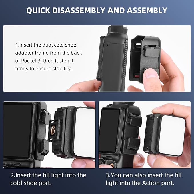 2PCS Pocket 3 Magnetic Mini LED Light Accessories, 8700K Adjustable Fill Video Light for Xtra Muse with Quick-Release Cold Shoe Adapter for DJI Osmo Action 5 Pro/4/3 Camera Cage Attachment