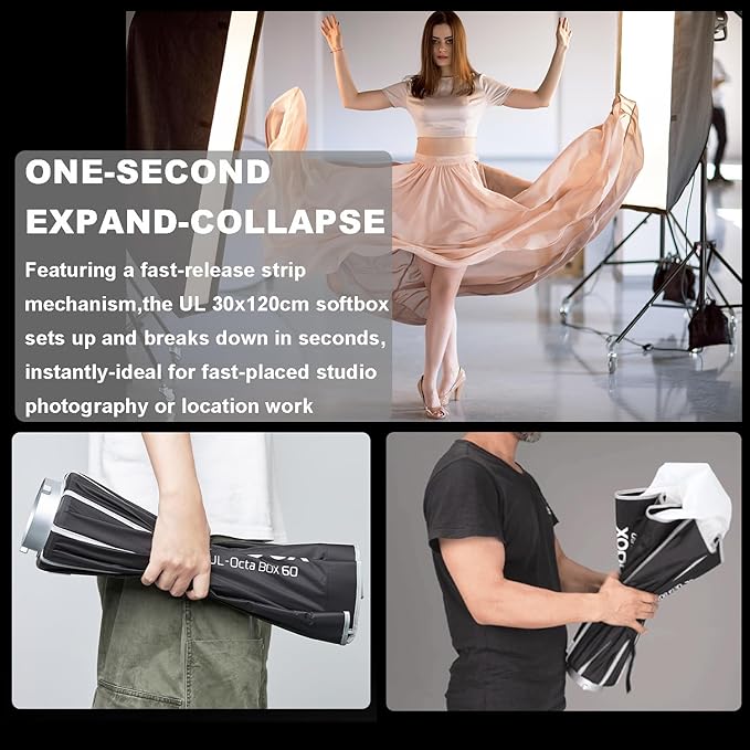 Godox 2pc Quick Release Strip Softbox,UL 12"x47"/30x120cm Bowens Mount Soft Box with Grid,Diffuser,Carry Bag for Studio Strobe Flash Continuous Light,Outdoor Photography Video Recording,Live Streaming