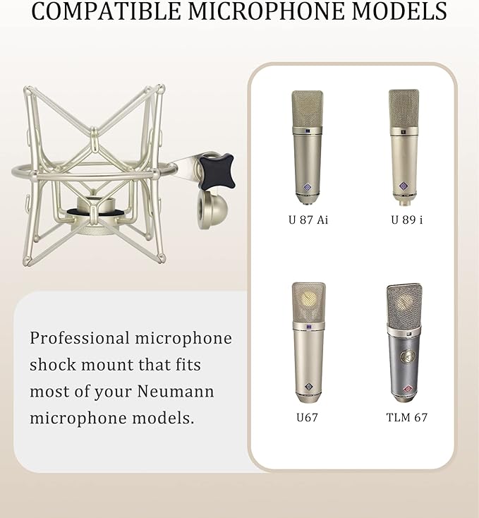 Microphone Shock Mount Anti-Vibration Mic Holder Spider Recording Mic Shockmount Stand Compatible with Neumann U87 Ai, U89 i and TLM 67 (Champagne)