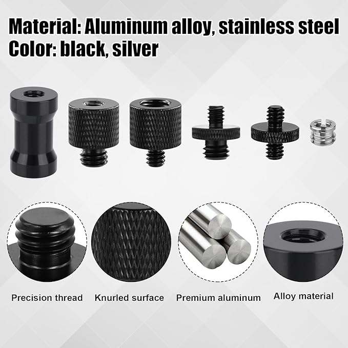 24pcs Mic Stand Adapter, 6 Types Sturdy Mic Thread Adapter 3/8 Female to 1/4 Male Adapters Camera Stand Adapter Mic Screw Adapter for Microphones Tripods Cameras Stands