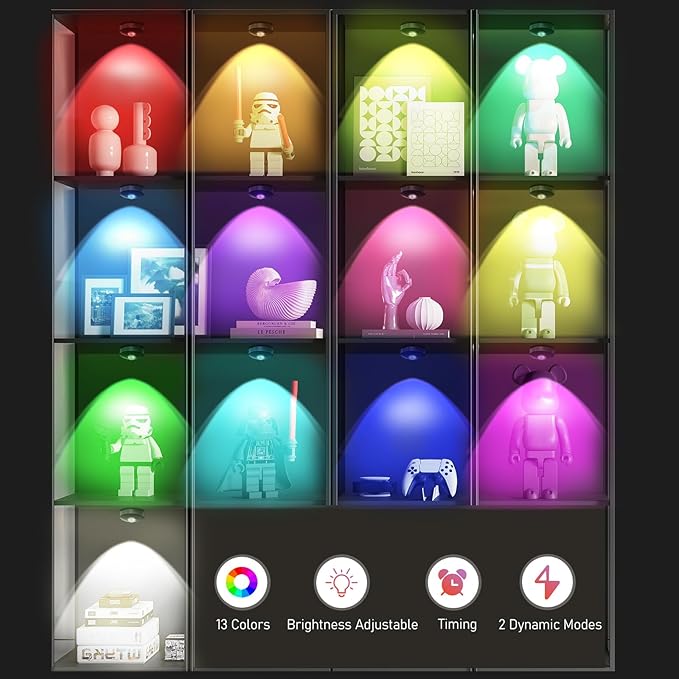 Rechargeable RGB Puck Lights with Remote Control,2000mAh High Capacity Battery Operated RGB Cabinet Lighting,Dimmable Tap Stick On& Magnetic Mount Wireless Closet Light for Kitchen Counter,Shelve