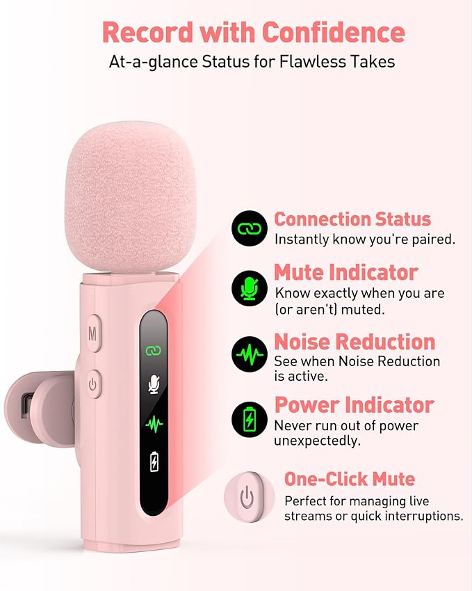 USB C Lavalier Microphone Wireless Mini Mic for Type-C Android Phone/Tablet/PC Video Recording Clip-on Mics with Rotatable Clip&Denoise Recording, Ideal for Vlog Tiktok Youtube Content Creator, Pink