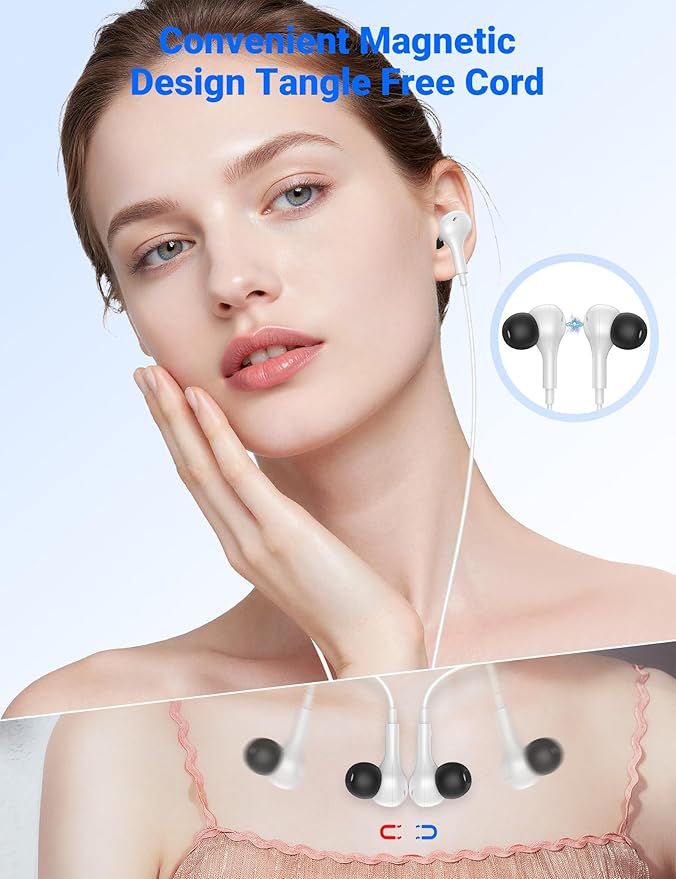 USB C Earbuds with Microphone Cute in Ear Wired Headphone USB-C Plug Ear Buds Corded Head Phone Magnetic Type C Earphone for iPhone 17 Pro Max 16 Plus 15 16e for Samsung A17 A16 S26 S25 S24