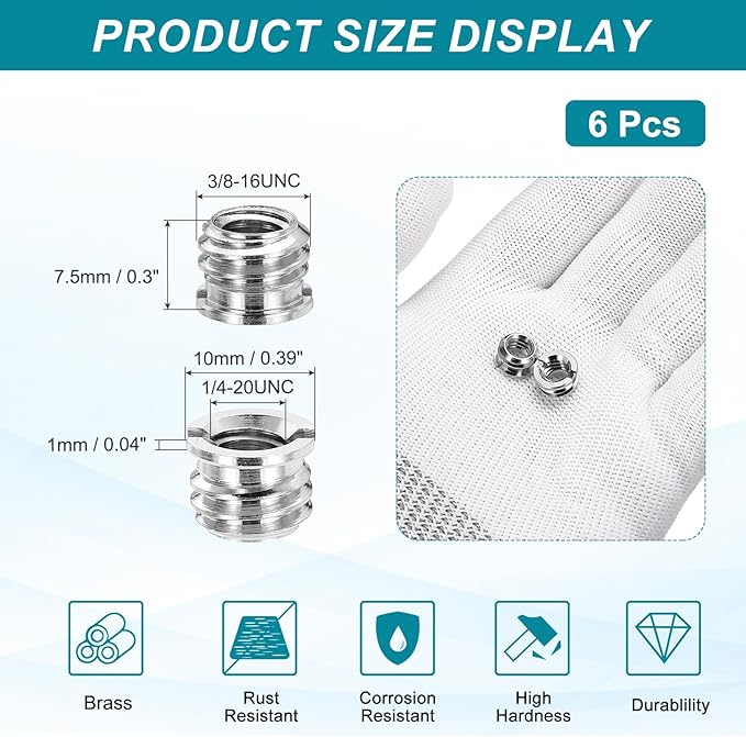 PATIKIL 6pcs 1/4" Female to 3/8" Male Thread Reducing Adapters Tripod Mount Screw Carbon Steel Adapter for Tripod Monopod of Camera, Silver