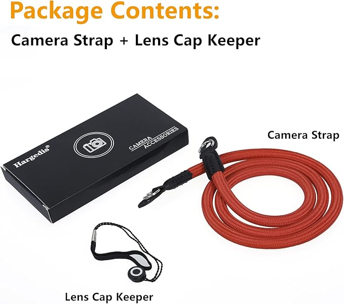 Camera Shoulder Strap Climbing Rope Camera Neck Strap for Mirrorless and DSLR Cameras, with Lens Cap Keeper (Red)