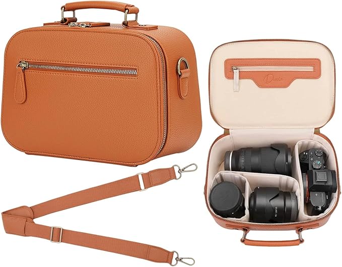 Camera Sling Bag, Waterproof PU Leather Crossbody Camere Bag for Photographers, Small Shockproof Case with Removable Dividers for DSLR/SLR/Mirrorless, 4L Brown