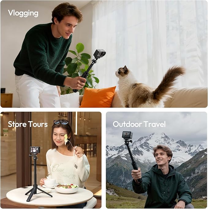 ULANZI MT92 Action Camera Selfie Stick Tripod 23.62", Portable Adjustable Vlog Handle Grip with Neck Lanyard for GoPro Hero 13/12/11/10/9/8/7/6, AKASO, DJI Osmo Action 6/5 Pro/4/3, Insta360