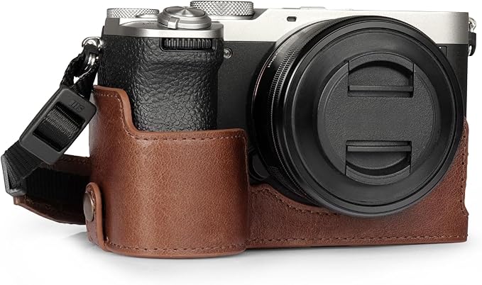 MegaGear Genuine Leather Half Camera Case for Sony Alpha a7C Mark II - Stylish and Protective - Brown