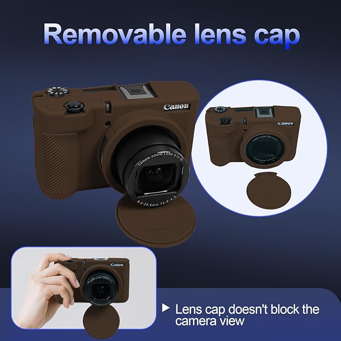 EASY HOOD V1 Case, Silicone Camera Cover with Removable Lens Cover, Soft Protector Lightweight Carrying Body Skin for Canon PowerShot V1 Digital Camera - Brown