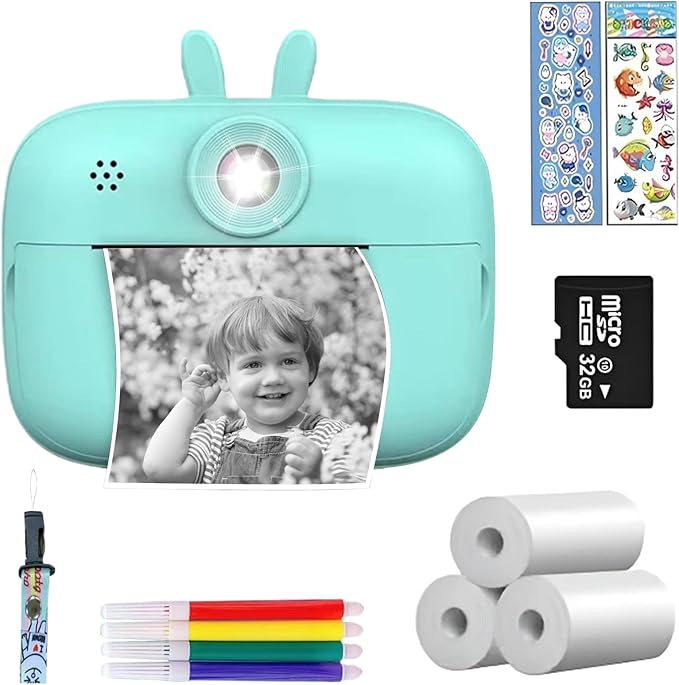 Instant Print Camera for Kids, Toddler Cameras Christmas Birthday Gifts for Boys Age 3-12, 1080P HD Digital Video Cameras for Toddler,Kids Portable Toy with 3 Rolls Photo Paper 32GB SD Card(Blue)