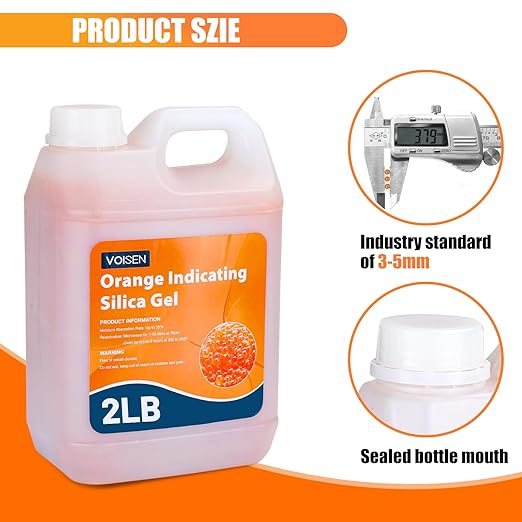 VOISEN 2 LBS Orange Indicating Silica Gel Desiccant Beads,Reusable Desiccant Industry Standard 3-5 mm,Desiccant for 3D Printer,Electronic,Clothes,Painting,Jewelry