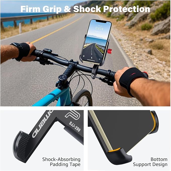 Ralos Bike Phone Mount, Aluminum Motorcycle Cellphone Holder, Mountain Bicycle Handlebar Cell Phone Clamp, Scooter Phone Clip for iPhone 16 Pro Max, 15 14 13 12 Mini, Samsung