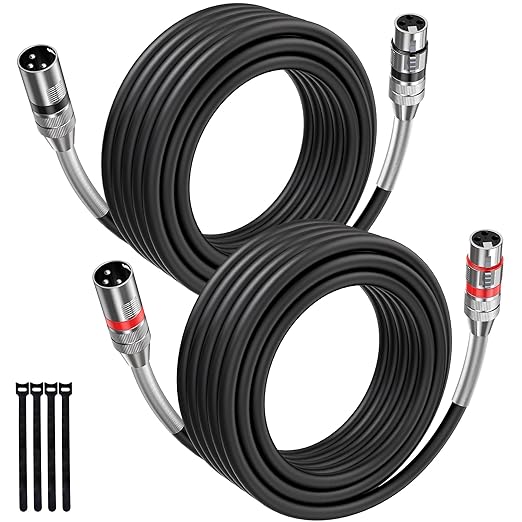 XLR Cables 50FT/16M 2 Packs, Premium Heavy Duty Balanced Microphone Cable with 3-Pin XLR Male to Female Microphone Cord Connector Compatible with Microphones,Mixer,Speaker Systems,Preamps and More