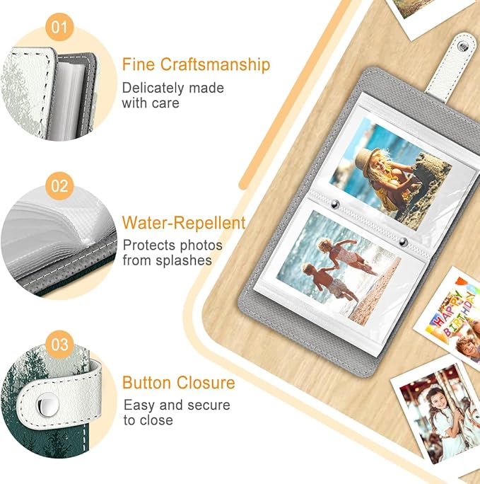 Lebrocoli Mist Forest Small Photos Album for 2x3 Inch Films, 56 Pockets Mini Cute Albums Book for Polaroid Fujifilm Instax Mini Instant Camera Printer, Kpop Photocard Pictures Binders Holders Storage