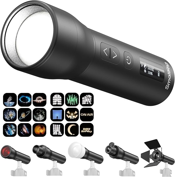 SmallRig RF 05B Portable LED Photography Flashlight 1900K-8000K, 2600mAh 5W-8W Zoom Video Light with Gobos Film Slides Filters Barndoor Spotlight Snoot Diffuser for Content Creators, IP65 Rating -6137