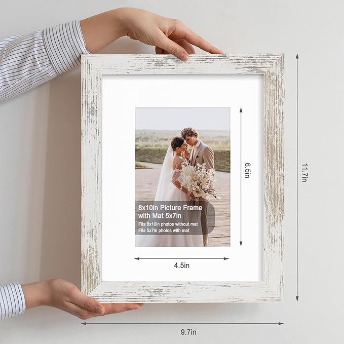 8x10 Picture Frame Set of 4, Made of Real Glass and Multicolour Wooden Frame, 8 by 10 Photo for Wall or Tabletop - Display Picture 5x7 with Mat or 8x10 Without Mat