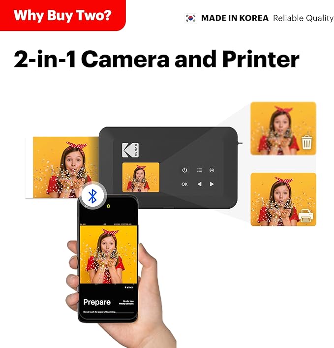 Kodak Mini Shot 2 Retro 4PASS 2-in-1 Instant Digital Camera and Photo Printer (2.1x3.4 inches) + 8 Sheets, White