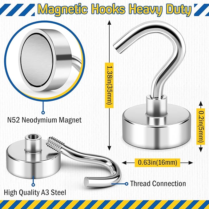 FINDMAG Magnetic Hooks for Cruise Cabins, 30lbs Strong Magnets with Hooks, N52 Neodymium Magnetic Hooks for Hanging, Kitchen, Classroom, Workshop, 2026 Cruise Cabin Ship Essentials (26 Pack, Silver)