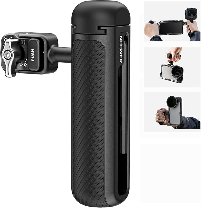 NEEWER Quick Release Side Handle Only for 2nd Gen Phone Cages PA043 PA044 for iPhone 15 Pro Max/15 Pro, PA042 for Samsung S24 Ultra, with Covered Cold Shoe, Anti Off Pin, Silver Lock, PA045S