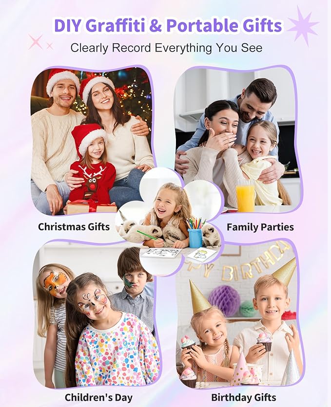 Digital Camera for Kids Instant Print, 48MP Dual-Lens Kids Camera for Girls Boys Christmas Birthday Gifts, 1080P Video Selfie Instant Cameras, Portable Toddler for 4-12 Years with 32GB Card-Purple