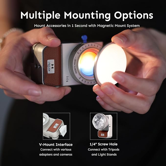 Harlowe Iris Content Creator Lighting Kit Portable 5W Bi-Color Camera Light 2700K-6500K Dimmable CRI/TLCI 96+, IP54, App Control LED Light for Photography and Video Recording, Standard Kit, Black