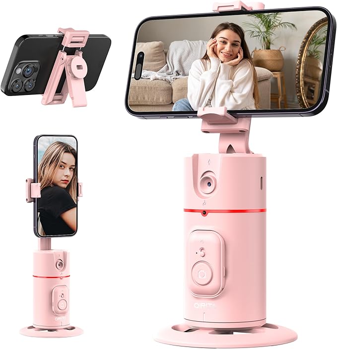 Auto Face Tracking Phone Holder, Gesture Control & Remote, Face Tracking Tripod 360 Rotation Body Phone Camera Mount Smart Shooting Holder, Cell Phone Selfie Stick Tripod, Expandable Pole (Pink)