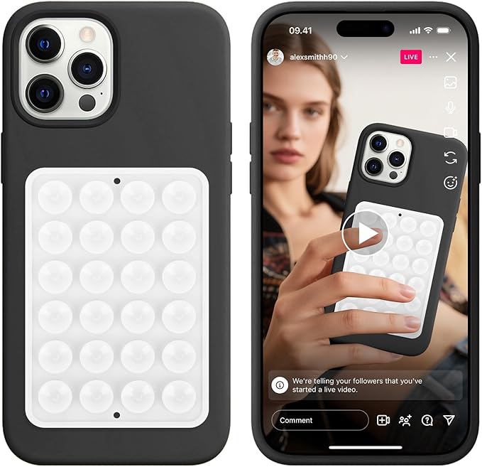 Silicone Suction Phone Case Mount, Non Slip Sticky Grip, Silicon Adhesive Suction Cup Mount, Strong Grip Holder for Selfies and Videos, White 2 Pack