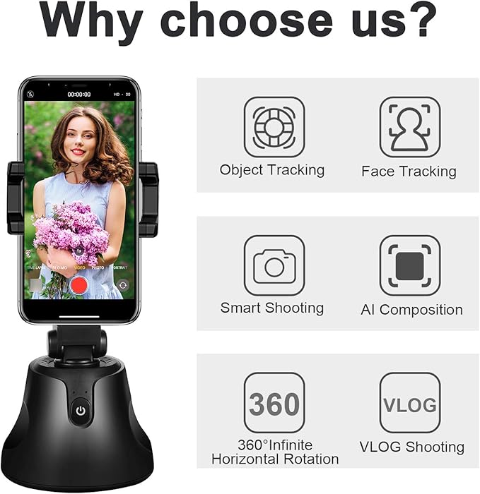 Gimbal Stabilizer for Smartphone Tracking Tripod with AI Tracking 360 Rotation Auto Face Tracking for Vlog,YouTube,TikTok,Video Recording