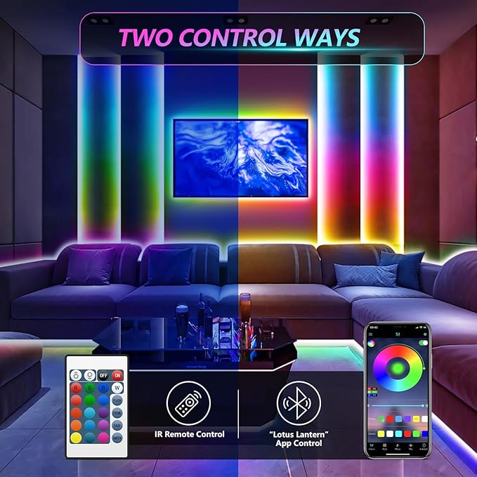 HOUHUI LED Strip Lights, 16.4Ft 150LEDs RGB LED Lights for 32-75 Inch TV Behind,Music Sync App Control TV LED Strip with Remote,USB Plug-in Bias LED Strips Lights for Bedroom Game Cabinet Desk Shelf