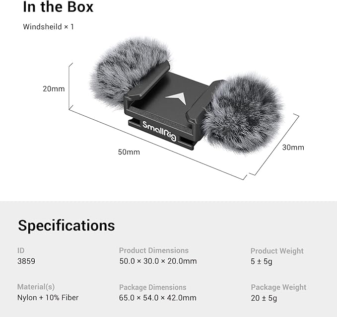 SmallRig Noise-Reduction Windsheild for Nikon ZR/Z 30, Made of Nylon and Fiber, with Cold Shoe Adapter and Rubber Cushions- 3859