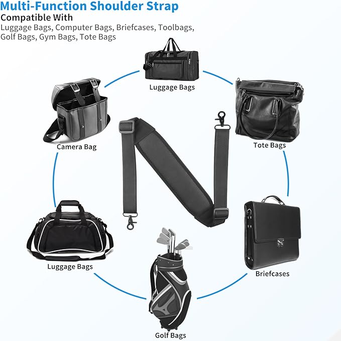 67" Luggage Replacement Shoulder Strap, Neoprene Universal Non-Slip Bag Strap with Double Adjustable Buckles and Metal Hooksfor Briefcase Computer Messenger Bag (170cm, Supple)