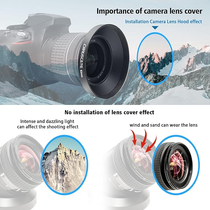 82mm Universal Metal Lens Hood,Wide Angle Lens Hood Compatible All 82mm Brands Camera Lens(and Easy to Install and Remove) 1pcs 82 mm Lens Cap