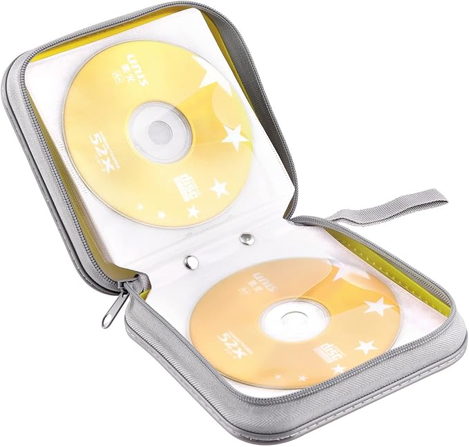 DVD Case Wallet Holder Binder - 48 Capacity CD/DVD Cases Storage Holder Binder Organizer Wallet Book for Car, Home, Travel (Yellow)