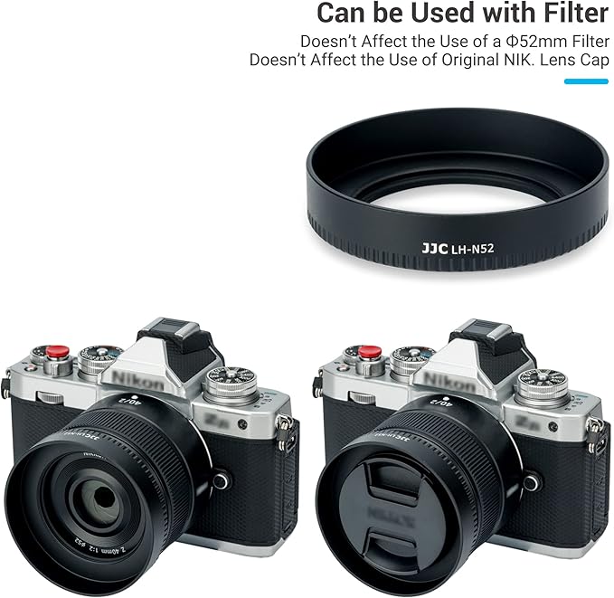 JJC Metal Screw-in Lens Hood Shade for Nikon NIKKOR Z 40mm f/2 Lens and NIKKOR Z 28mm f/2.8 Lens on Nikon Z30 Z50 Z fc Z6 Z7, Compatible with 52mm Filter and Lens Cap