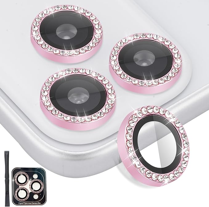 Camera Lens Protector for iPhone 17 Pro/17 Pro Max, Aluminum Alloy Tempered Glass Lens Protector with Installation Frame Fits for iPhone 17 Pro/17 Pro Max (Diamond Pink)