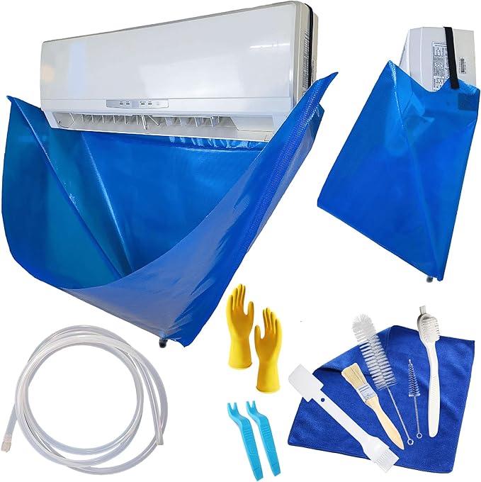 Mini Split Cleaning Bag, for Home Air Conditioning Units Air Conditioner Cleaning Kit, Mini Split Cleaning Kit for DIY Daily Cleaning of Wall-Mounted Air Conditioners (Blue Without Kettle)