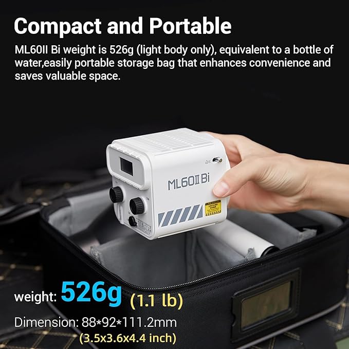 Godox ML60IIBi with Handheld Bracket, 70W Bi-Color LED Video Light, Handheld LED Light with Quiet Cooling Fan, Portable COB Continuous Output Lighting, 11 FX Effects 0-100% Brightness