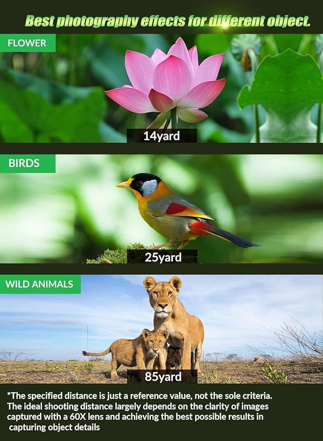 MIAO LAB High Power 60X HD Phone Telephoto Lens with 54" Extendable Tripod & Remote Shutter, Works with iPhone Samsung Pixel Android Any Smartphones