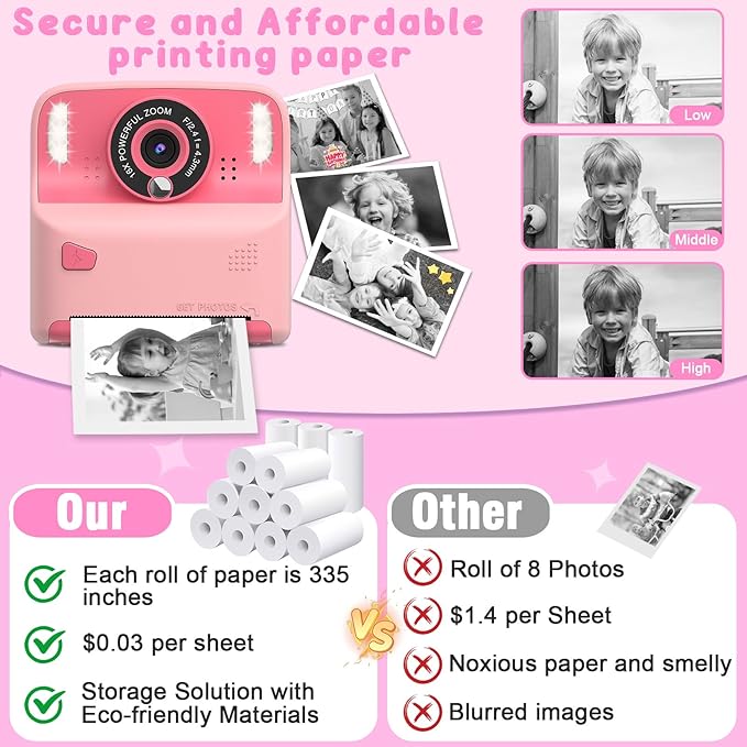 Printing Paper for Kids Instant Print Camera Refill 12 Rolls Print Thermal Paper Set (12 Rolls)
