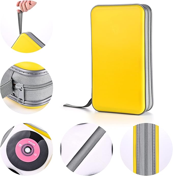 UENTIP 96 Capacity CD Case,Portable DVD Hard Plastic Case Holder CD Organizer Wallet Protective DVD Storage (96, Yellow)