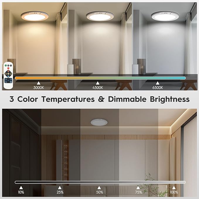 Rechargeable Motion Sensor Ceiling Light, Wireless Ceiling Lights Battery Operated Closet Light with Remote, 500LM 3000K/4500K/6500K, 0.55″ Ultra Thin Lights for Bathroom Hallway Pantry, 1 Pack