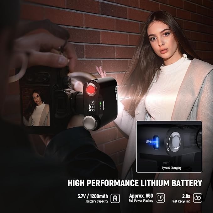 NEEWER Z160 SE Camera Flash, 20Ws GN15 6000±200K Speedlight, Manual 1/1-1/128 Power & S1/S2 Mode 3.7V/1200mAh Battery 650 Full Power Studio Light, Compatible with Canon Nikon Sony Fuji Olympus Cameras