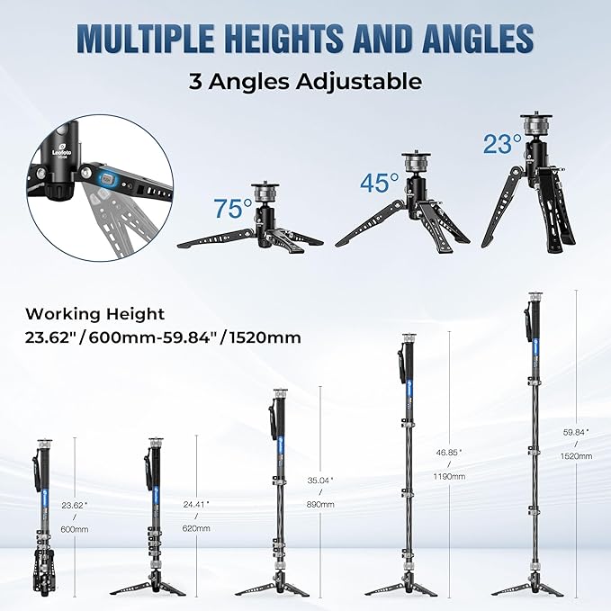 Leofoto Professional Carbon Fiber Monopod with Pedal, 63.78" Portable Travel Monopod with Removable Tripod Base for Camera, Max Load 11.02LB/5KG, Compatible with Sony/Canon/Nikon/DSLR (MF-324C)