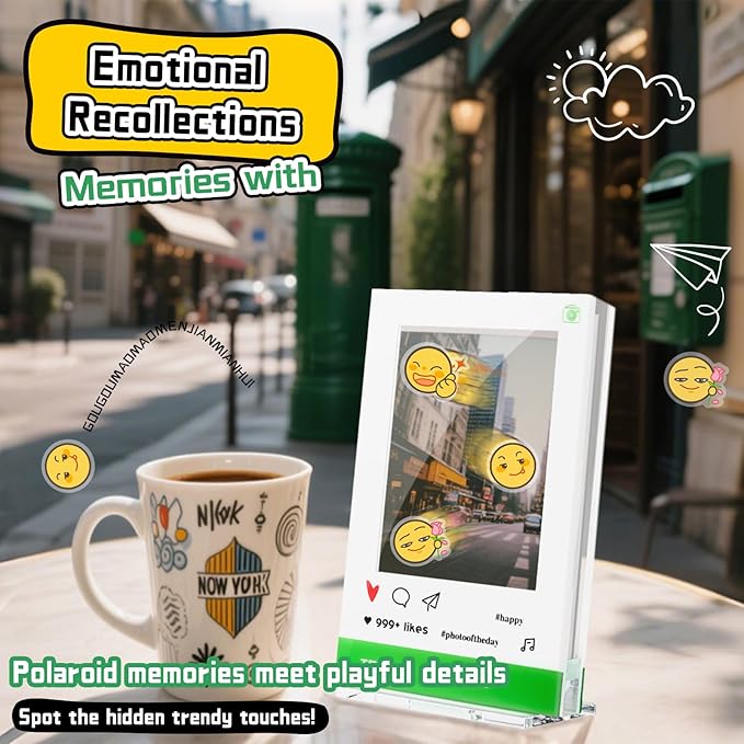 Yncotte 2x3 Picture Frames 2 Packs, Acrylic Mini Photo Frames with Playful DIY Yellow Face Display Compatible with Fujifilm Instax Polaroid Film, Tabletop Photo Holder for Home Office