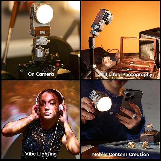 Harlowe Iris Content Creator Lighting Kit Portable 5W Bi-Color Camera Light 2700K-6500K Dimmable CRI/TLCI 96+, IP54, App Control LED Light for Photography and Video Recording, Standard Kit, Black