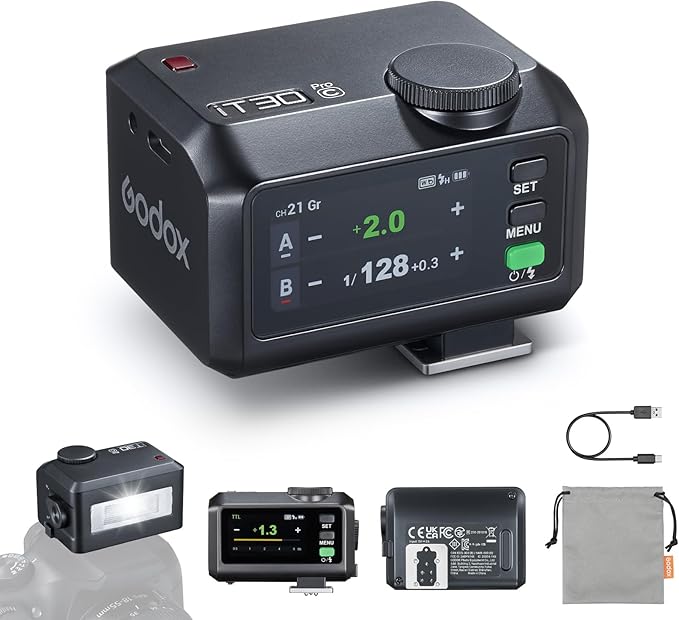 Godox iT30Pro C iT30Pro-C Flash for Canon, 2.4G Mini Canon Flash HSS 1/8000s, 560 Full Power Flashes, TTL Auto-Exposure, 2.8" Full-Color Touchscreen, Built-in Diffuser and Lithium Battery(Black)