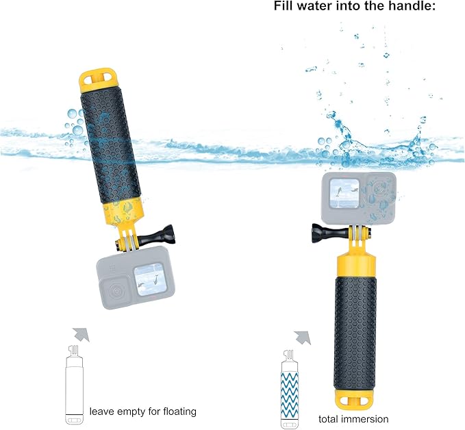 YALLSAME Floating Hand Grip Underwater Handle Mount with Detachable Tripod Stand for GoPro Hero 13 12 11 10 9 7 8 6 5 4 Max Mini Session DJI Action Camera Ideal for Diving Snorkeling Swimming Sport